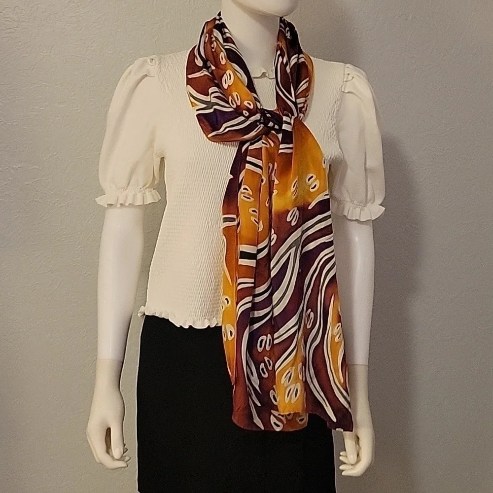 Vtg Bold Punk Tribal Animal Print Abstract Silk Scarf